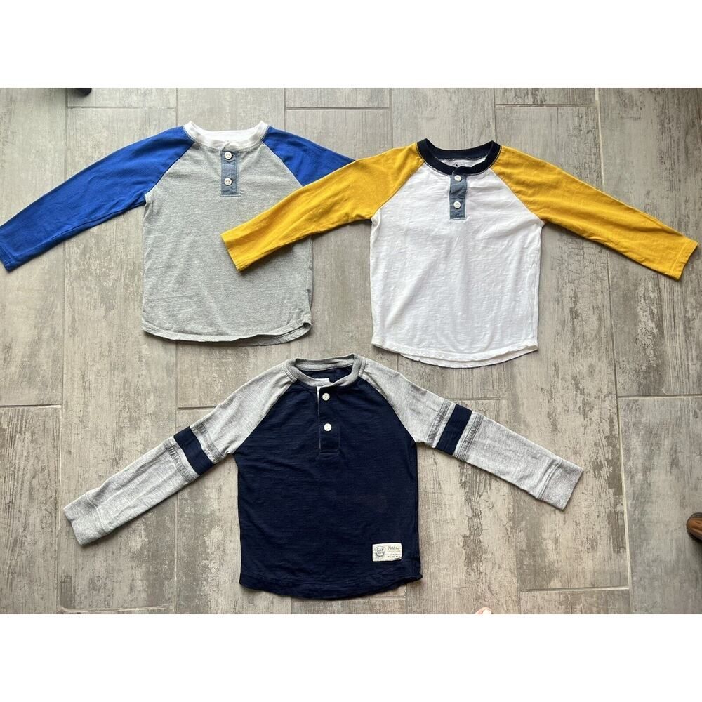 Lot Set of 3 Baby Gap Boys Long Sleeve Raglan Henley Cotton Toddler Casual 4T 4